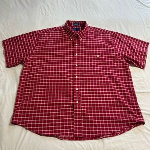 Towncraft Mens XXL Red Plaid Short Sleeve Button Down Shirt Wrinkle Free